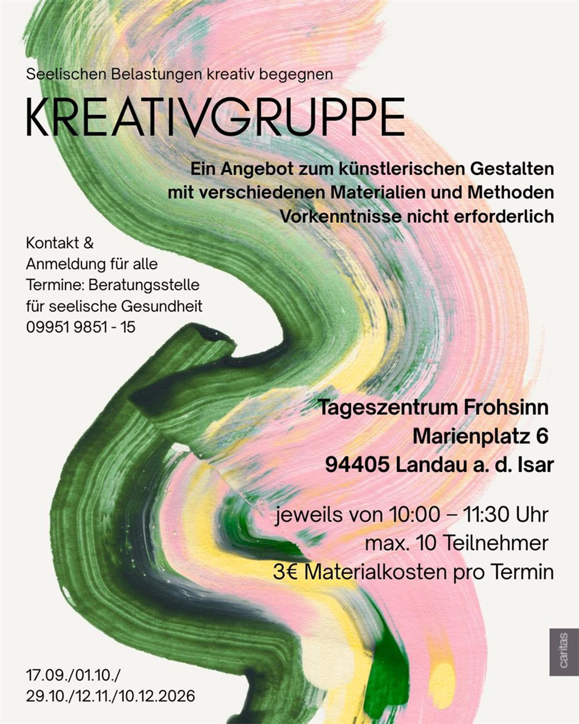 Flyer für eine Kreativgruppe der Beratungsstelle für seelische Gesundheit.